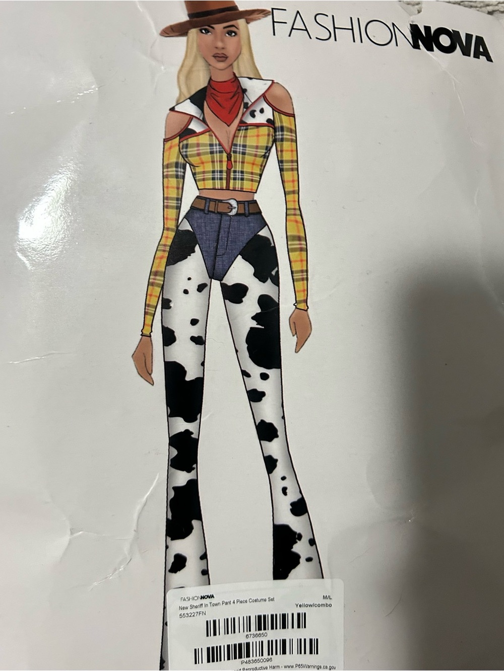 Fashion Nova Yellow Plaid & Black White Cowgirl Jumpsuit